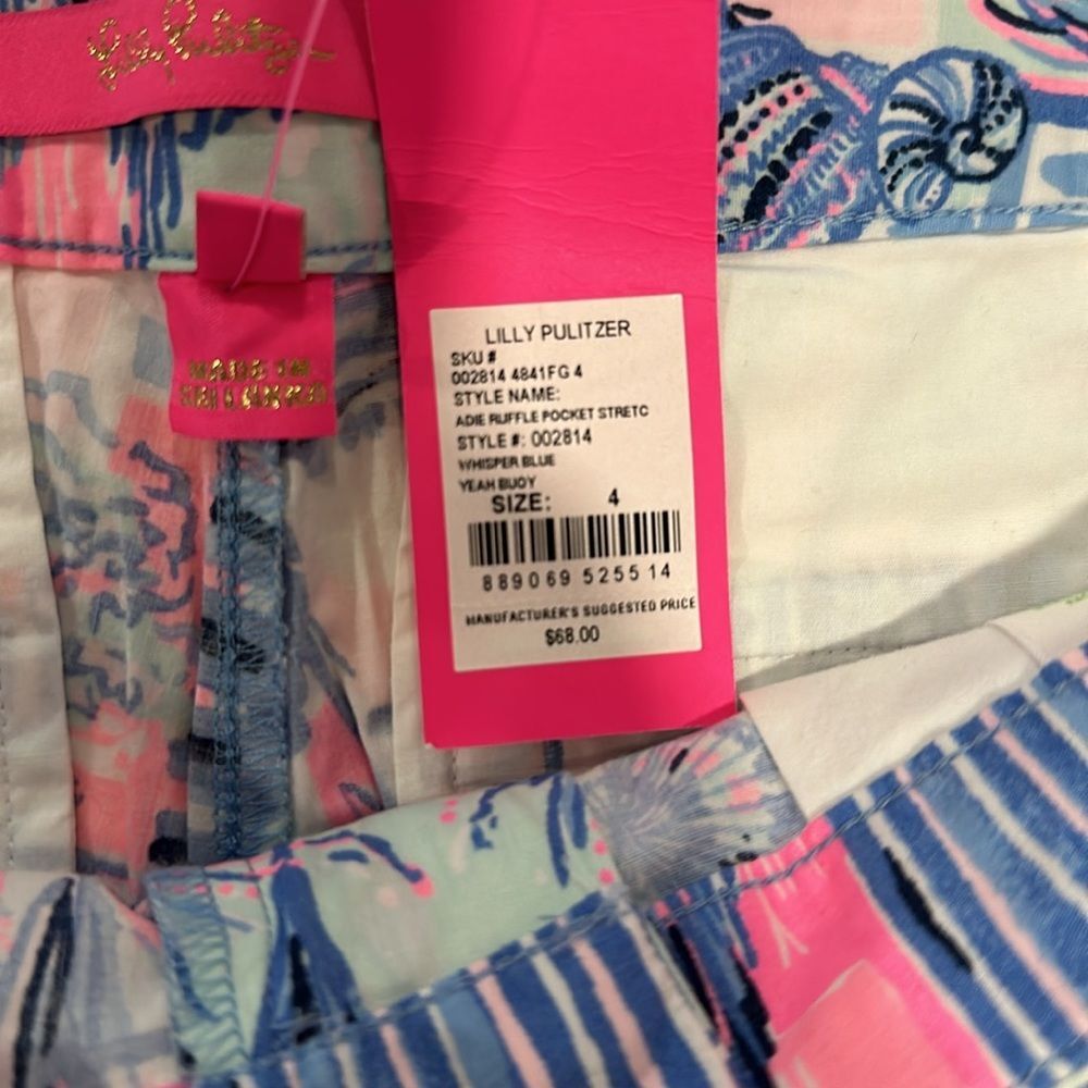 NWT LILLY PULITZER SIZE 4 ADIE RUFFLE POCKET STRETCH SHORT *OH BUOY*WHISPER BLUE - Picture 4 of 5